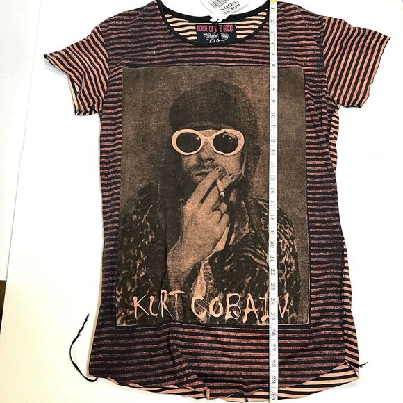 House of the Gods Nirvana Kurt Cobain Tee Women M Peach Stripe Band Y2K NWT - Picture 5 of 11